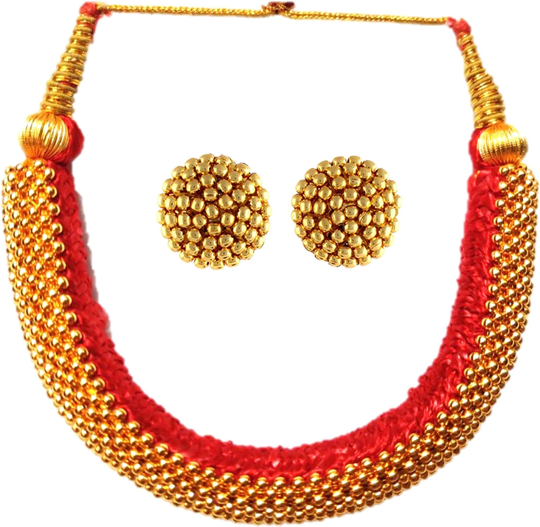 Vail Creations Women's Traditional Handmade Jewellery Weny Thushi Necklace with Earrings (Gold)