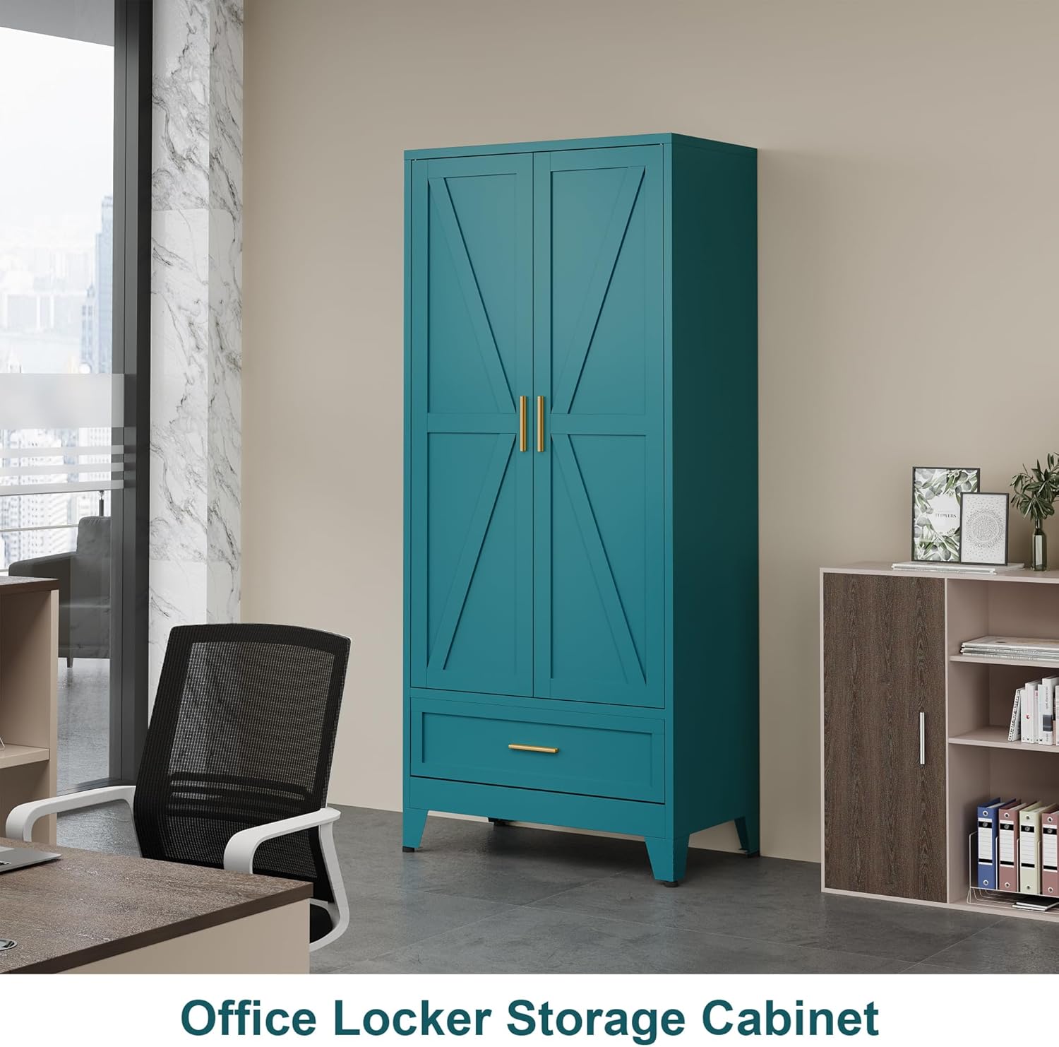 71" Tall Metal Wardrobe Closet with Doors, Hanging Rod, Drawer & Adjustable Shelf – Freestanding Full-Size Steel Armoire for Bedroom, Home Office, Dorm, Entryway, Laundry Room (Teal)