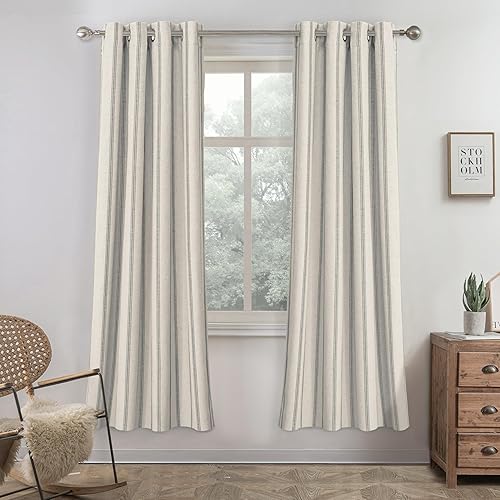 Vista 32 de DriftAway - Cortinas de mezcla de lino estilo granja opacas de 96 pulgadas de largo para dormitorio, cortinas de lino con rayas verticales Gris
