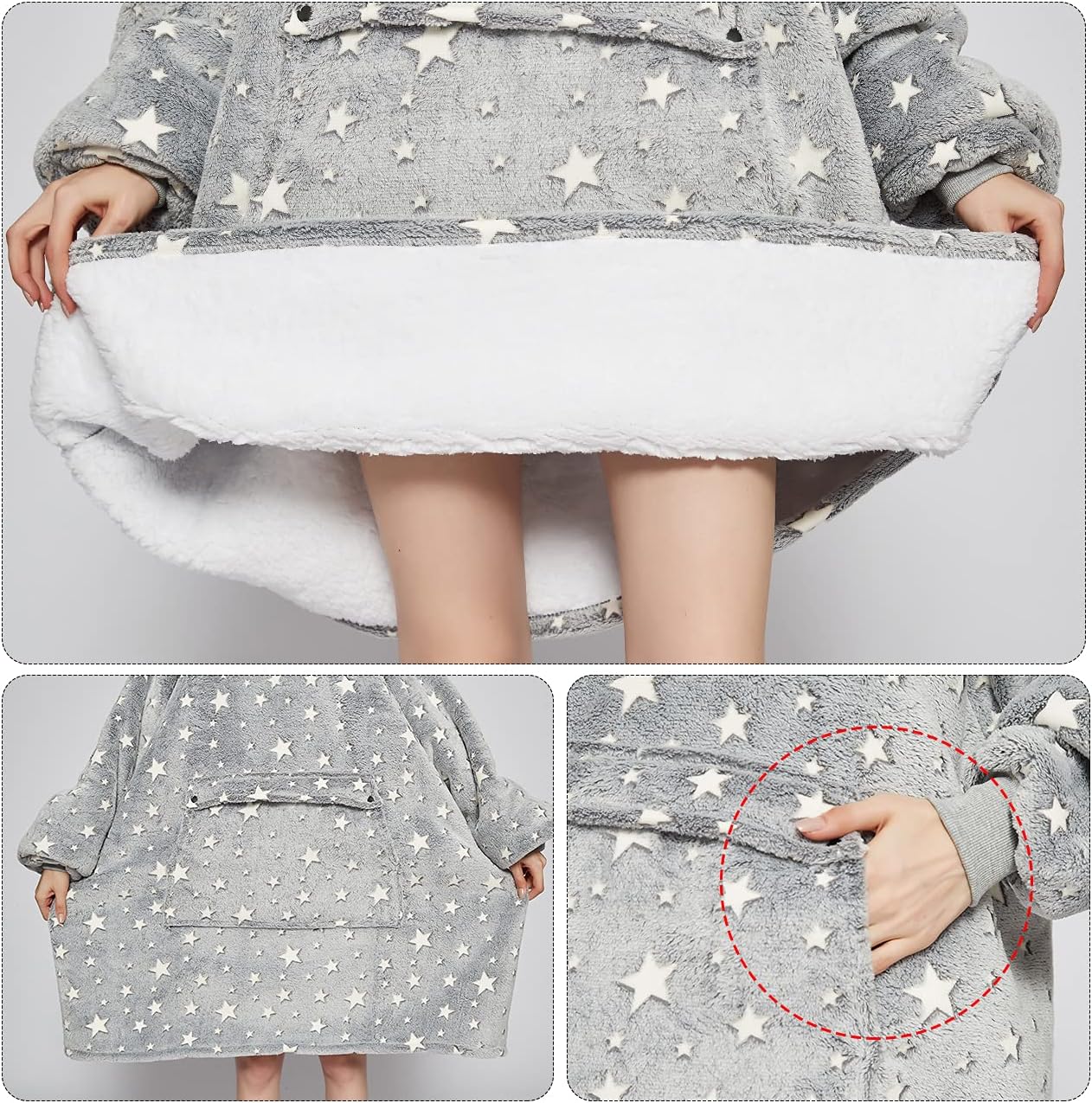 KFUBUO Glow in The Dark Wearable Blanket Hoodie for Adults Long Sherpa All Patterns Oversized Sweatshirt Blanket with Pockets Birthday Gifts for Women - Image 3