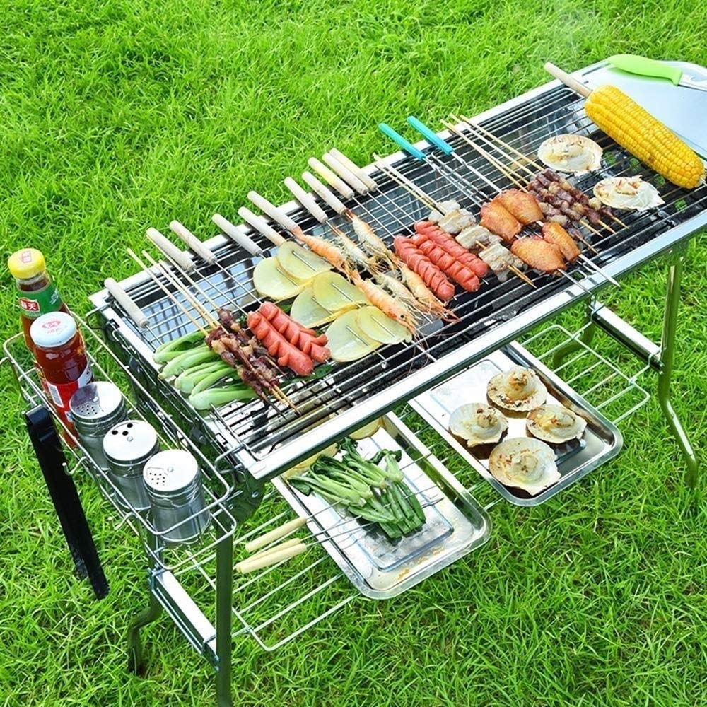 grill bbq, Grill Grill na świeżym powietrzu Grill węglowy Składane przenośne zestawy narzędzi do grillowania ze stali nierdzewnej do gotowania na świeżym powietrzu Kemping Piesze wycieczki Pikniki lub