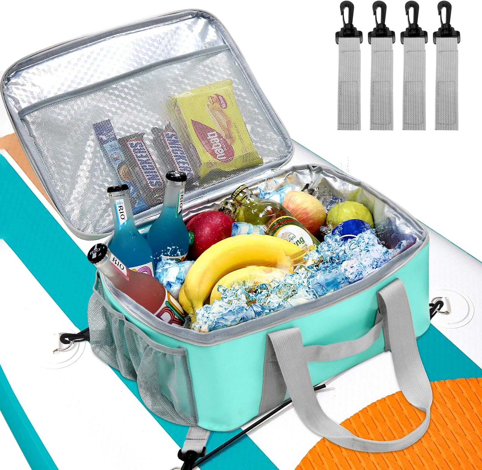 Paddle Board Cooler Bag, Waterproof Portable Deck Bag with Top Mesh Pocket,Kayak Cooler Bag with Side Pouches for Water Bottles,Inflatable Paddle Board Accessories Coolers for Sup, Kayak