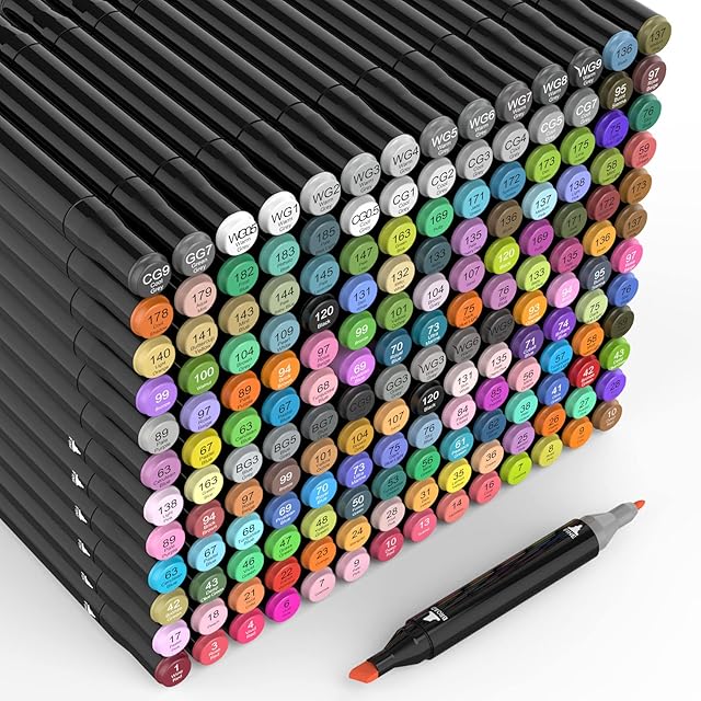 SOALSUIS 168 Colours Markers Pens for Kids & Adults with Dual Tips, Graphic Sketch Markers Art Pens for Drawing, Painting, Coloring, Sketching, Double Tipped Graphic Marker Pen (Black 168)