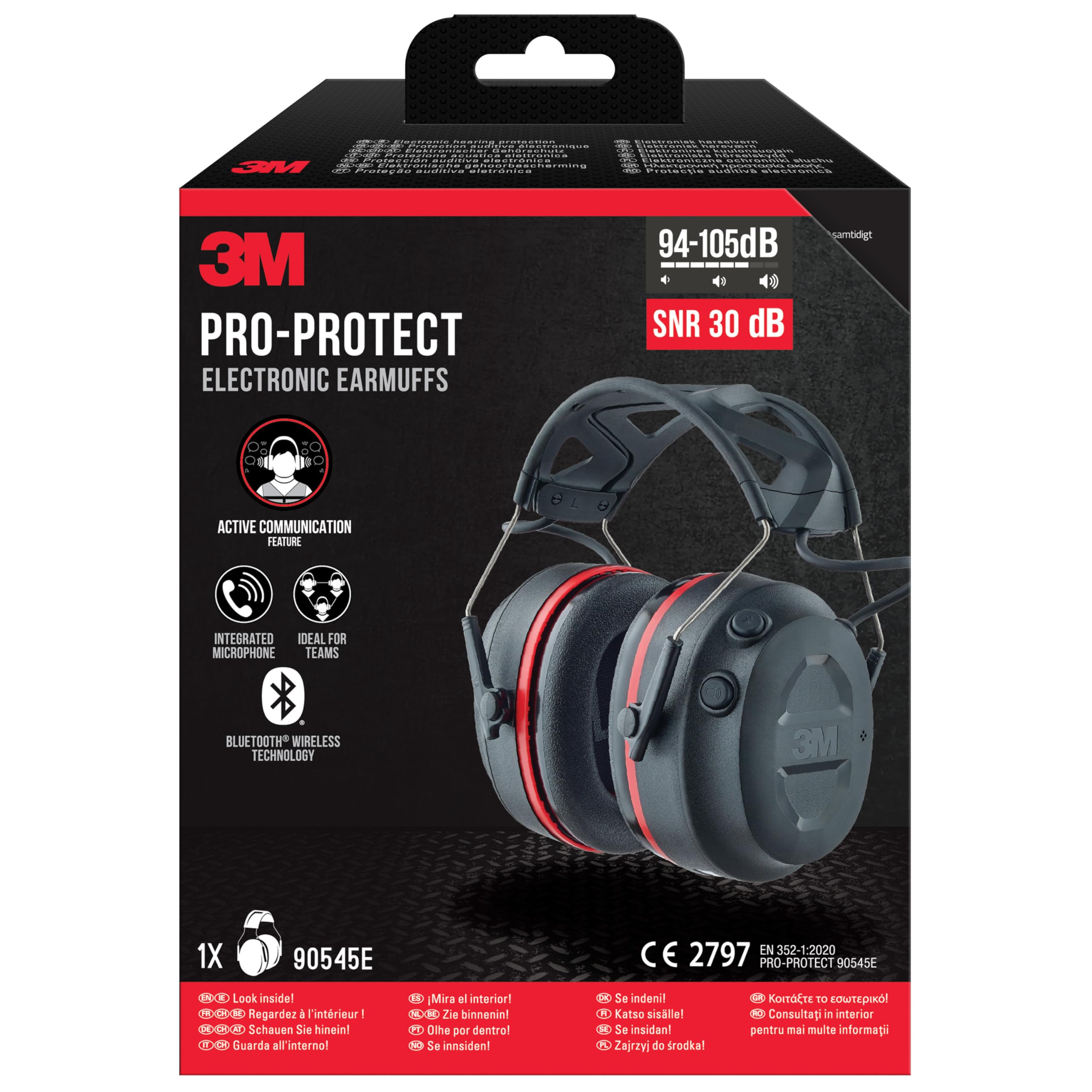3M Pro-Protect Kapselgehörschutz 90545E, Bluetooth, SNR-Wert 30 dB, Schwarz