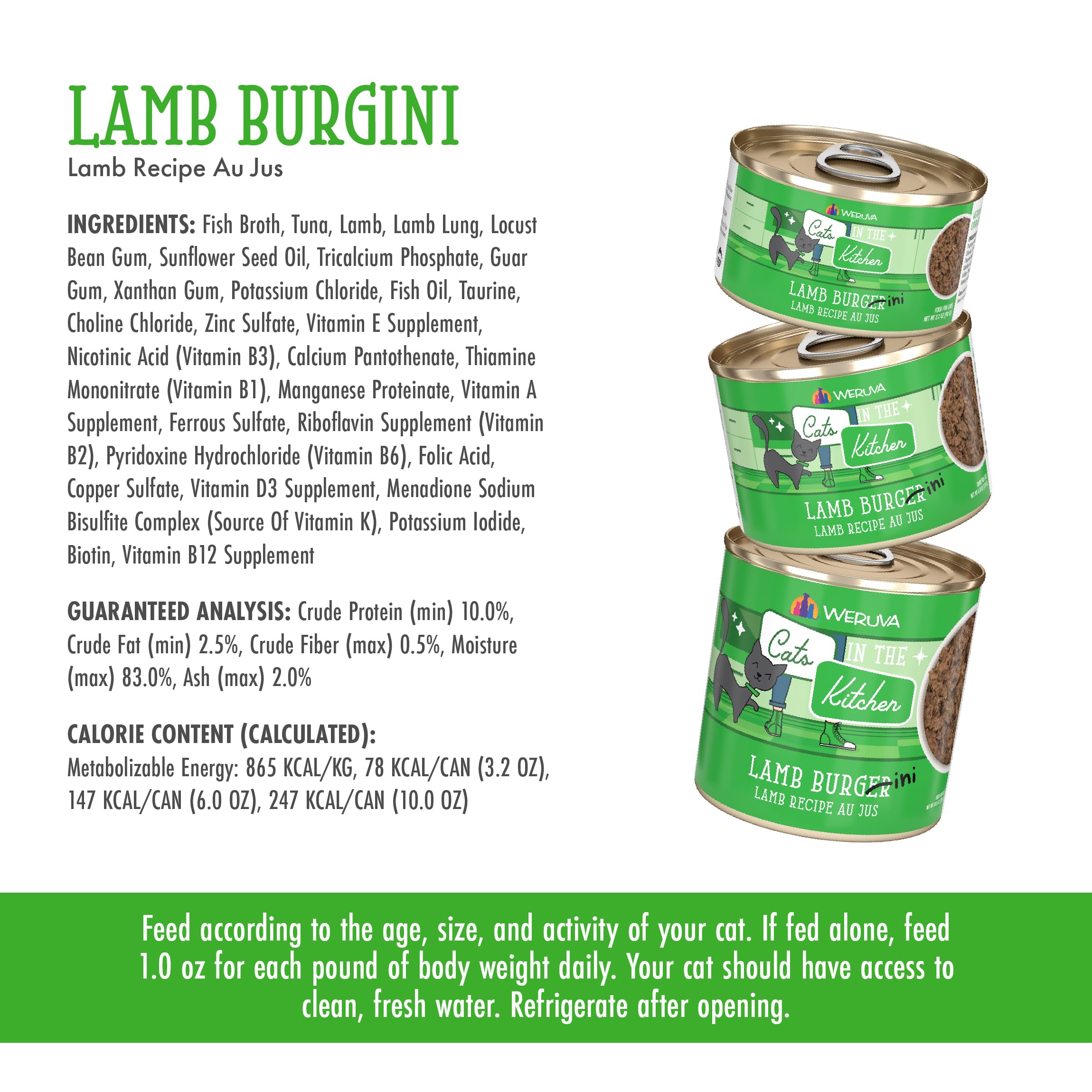 Weruva Cats in the Kitchen, Lamb Burger-ini, cibo umido per gatti, lattina da 283,5 g (confezione da 12)