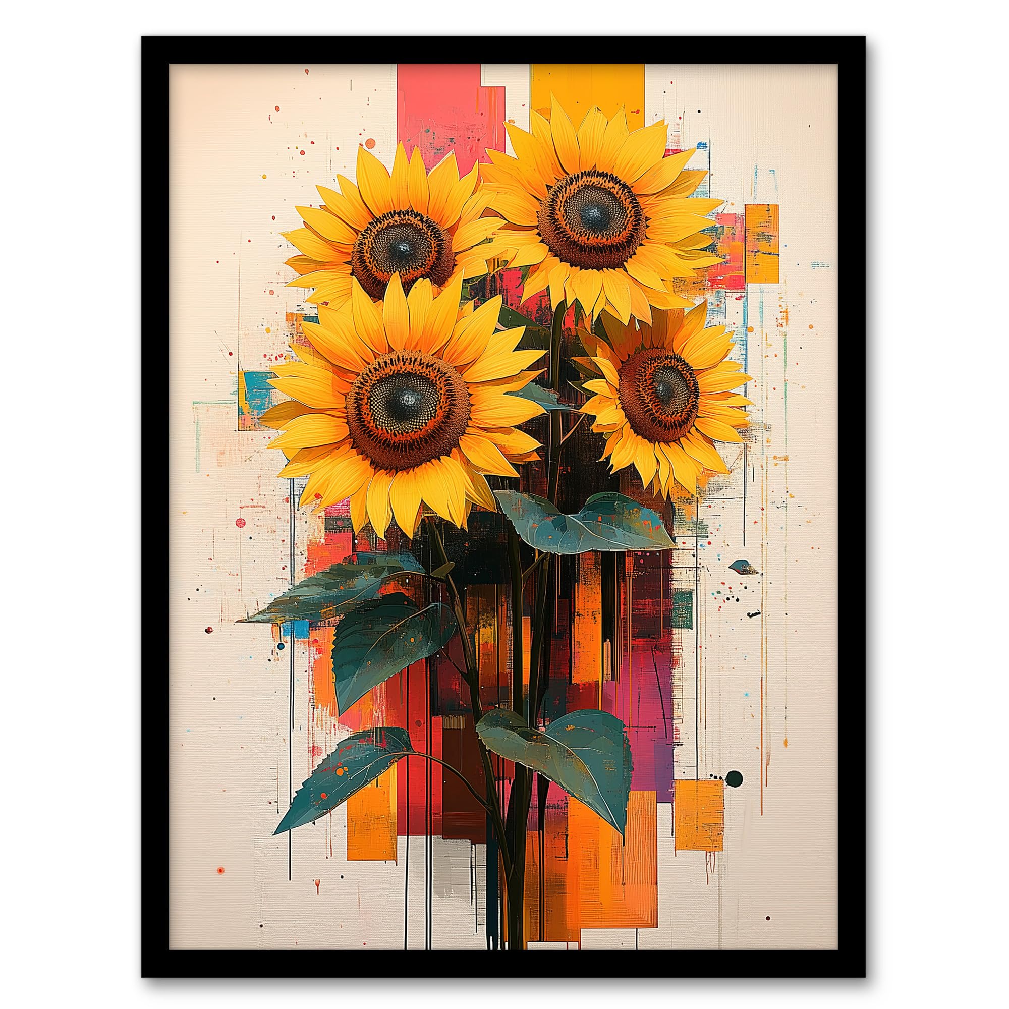 Sunflower Bouquet Framed Art Print - Modern Floral Abstract Painting - Yellow - A4 - Artery8