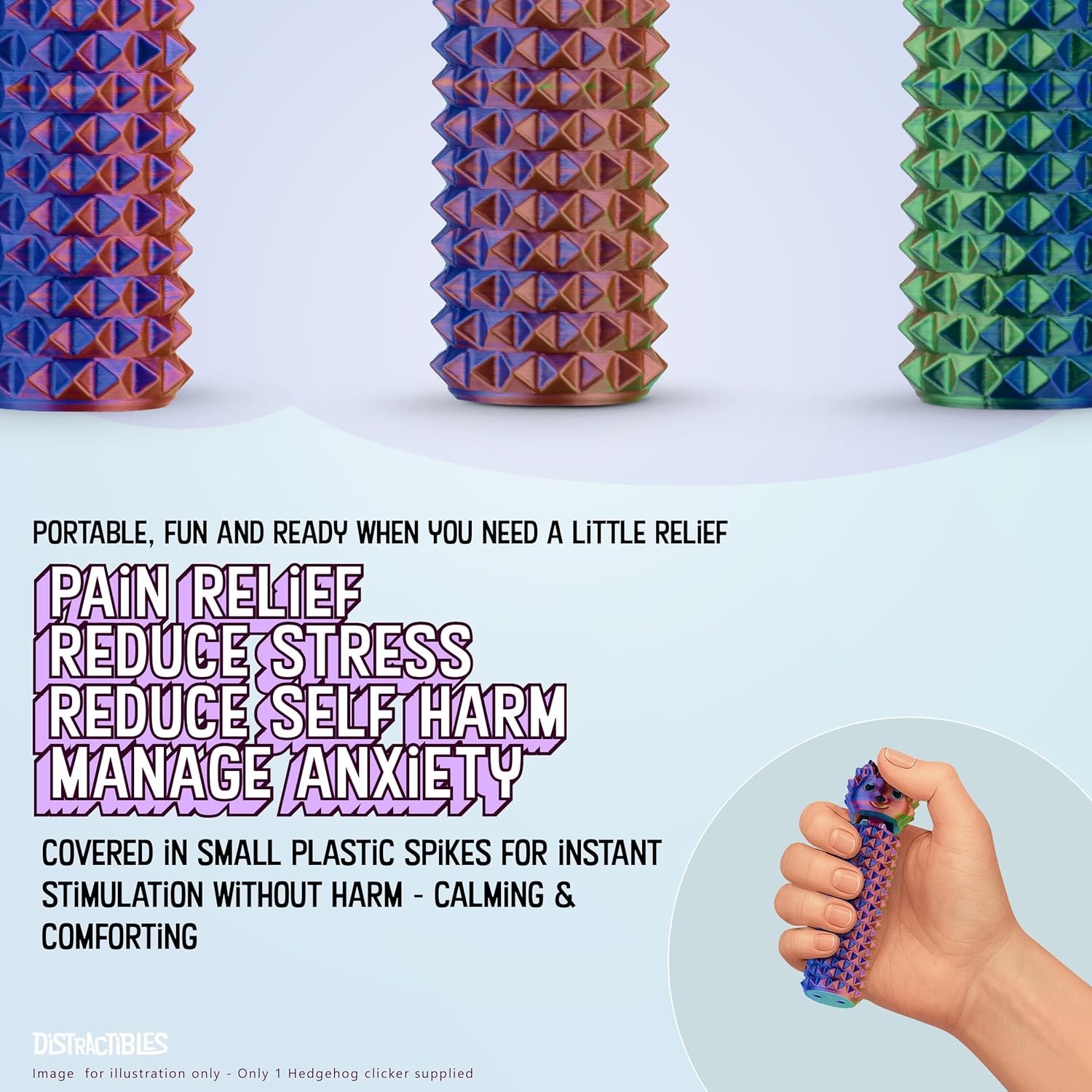 Hedgy - The Hedgehog Sensory Pain Stim Fidget Clicker, Spike Textured for Stress Relief, Focus and Concentration (Neon Harmony)