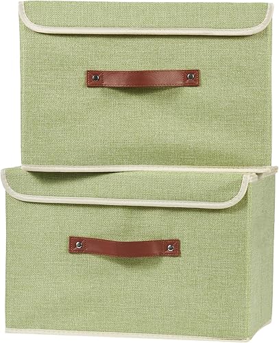Miniatura 16 de Cajas de almacenamiento con tapa, contenedores de almacenamiento de tela de lino y algodón, contenedores organizadores, cestas decorativas plegables