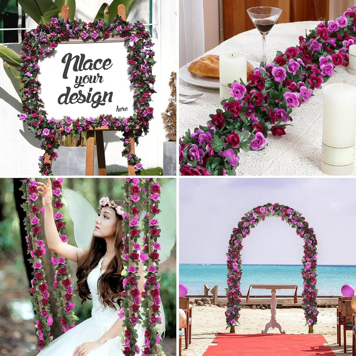5 Pcs 41Ft Flower Garland with Lights, Purple Floral Garland Rose Vines image 5