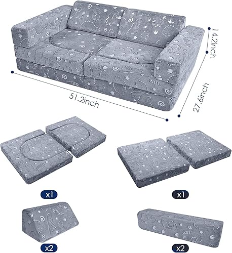 Miniatura 18 de MeMoreCool Sofá infantil para sala de juegos, sofá modular de 10 piezas, sofá convertible de pana, juego de construcción de fuerte de espuma para