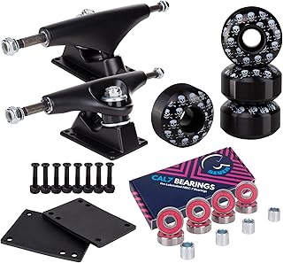 Cal 7 5.25 Inch Skateboard Trucks, 52mm Wheels, Plus Bearings Combo Set (Black Trucks, Black Boneskull Wheels)