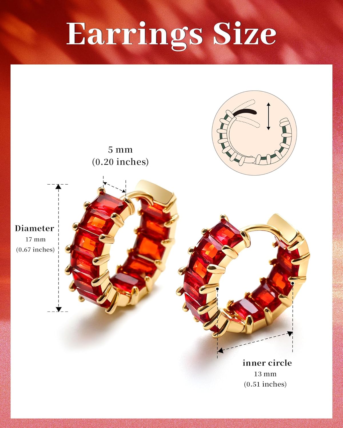 Mesovor Gold Cubic Zirconia Hoop Earrings for Women Trendy, 18K Gold Plated Huggie Hoops Earrings | Green Black Red Stones Earrings Jewelry Gifts - Image 2