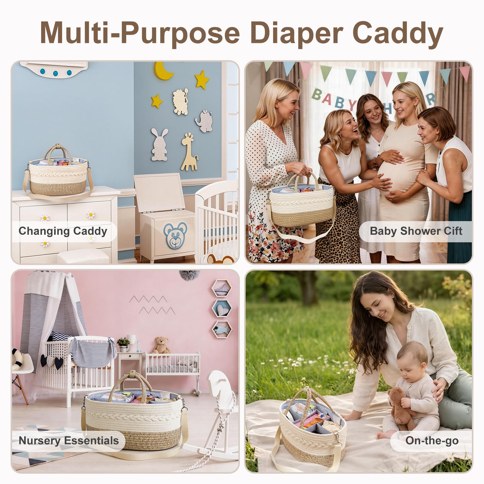Organizzatore per pannolini per bambini, cestino portaoggetti con scomparti intercambiabili, 100% tela di cotone portatile, per cambiare il pannolino, regalo per la nascita