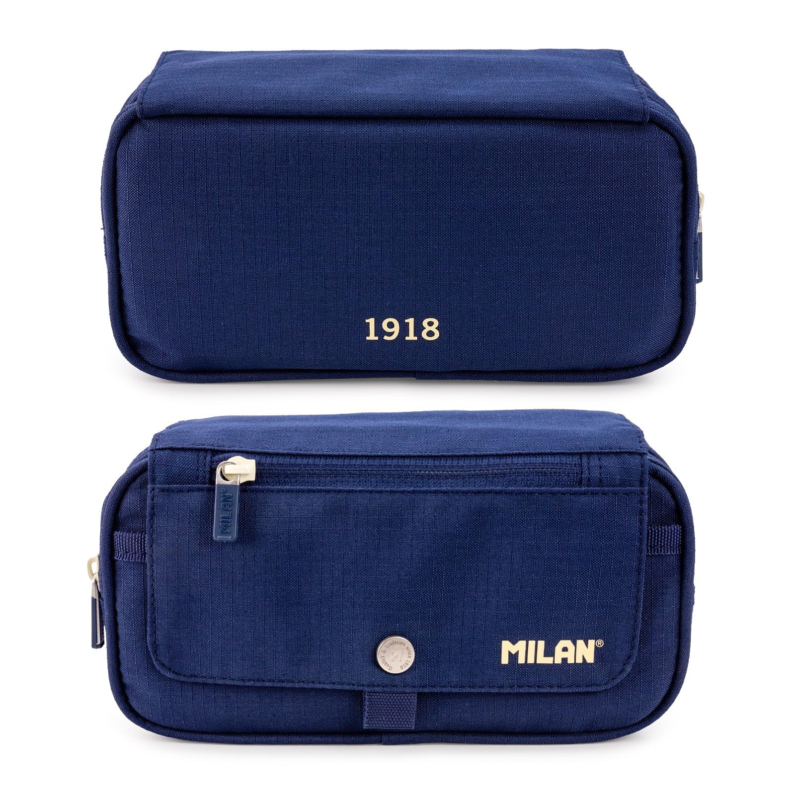 ColePack Eco - Lote de Estuche Portatodo Triple con 3 Cremalleras y Material Escolar de Primeras Marcas Incluido (Eco Azul)