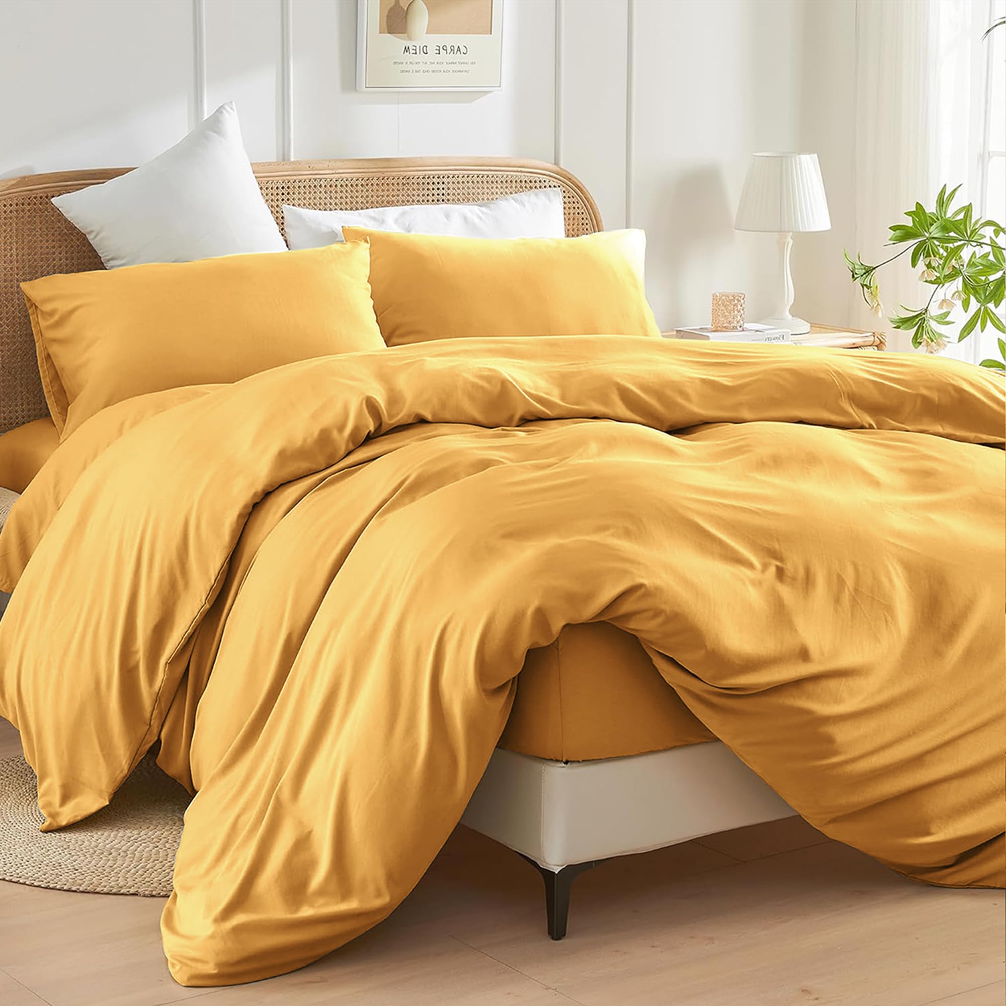 Housse de couette King Size ocre en microfibre infroissable pour en finir avec le repassage