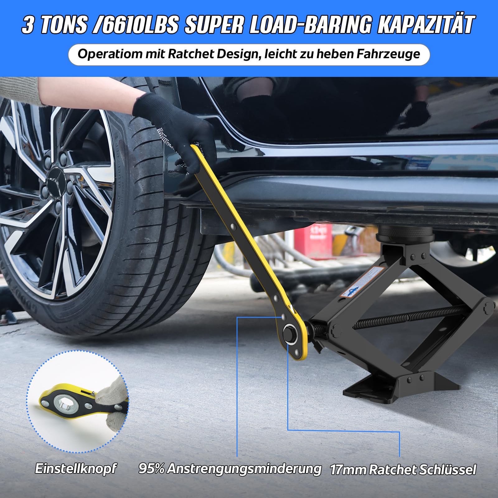 IMAYCC 3T Cric Auto in Acciaio Robuste Per Mercedes-Benz Auto | 2 Tampone In Gomma,Cric a Forbice Anti-graffio,Kit Emergenza Auto Per Mercedes-Benz-SUV MPV Sostituzione degli Pneumatici