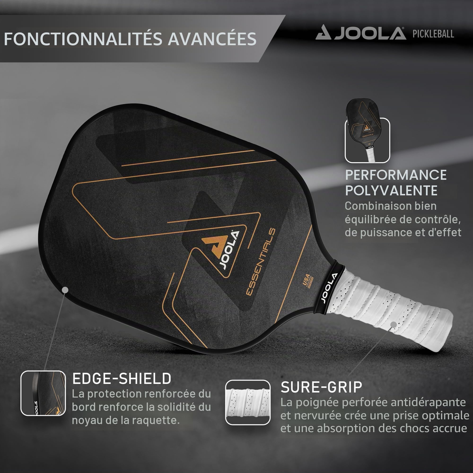 JOOLA Pickleball Essentials Raquette de Pickleball avec Surface en Fibre de Verre, Noyau en polymère et Certification USAPA – Idéale pour Les débutants et Les Joueurs Amateurs