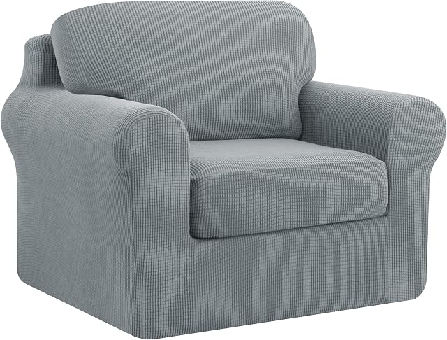 subrtex 1-Seater Sofa Cover with Separate Cushions and Backrests Covers, 3 Pieces Stretch Sofa Slipcover Armchair Cover Replacement Furniture Protector (Chair, Light Grey)