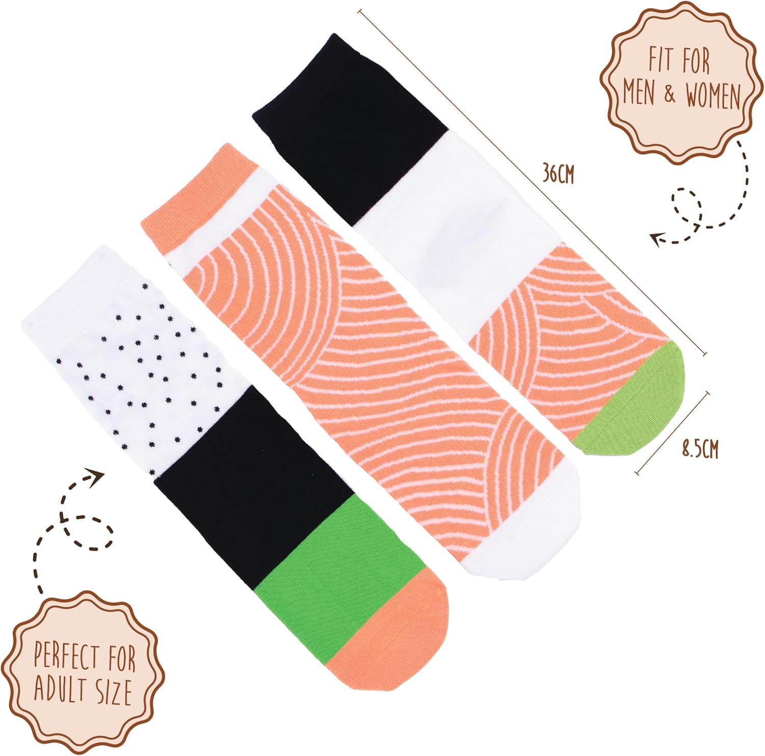 Sushi Socks in a Box– 2 or 3 Pairs, One Size Fits Most, Novelty Food Socks, Funny Sushi Gift. Sushi Socks for Women - Image 3