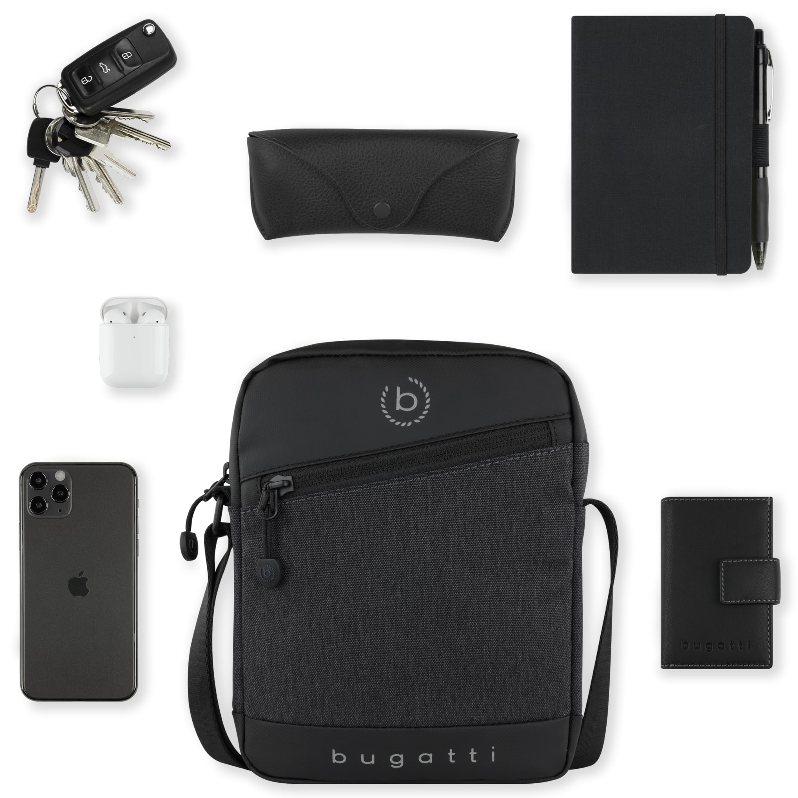 bugatti Universum torba na ramię dla mężczyzn z przegrodą – mała torba crossbody – Czarna