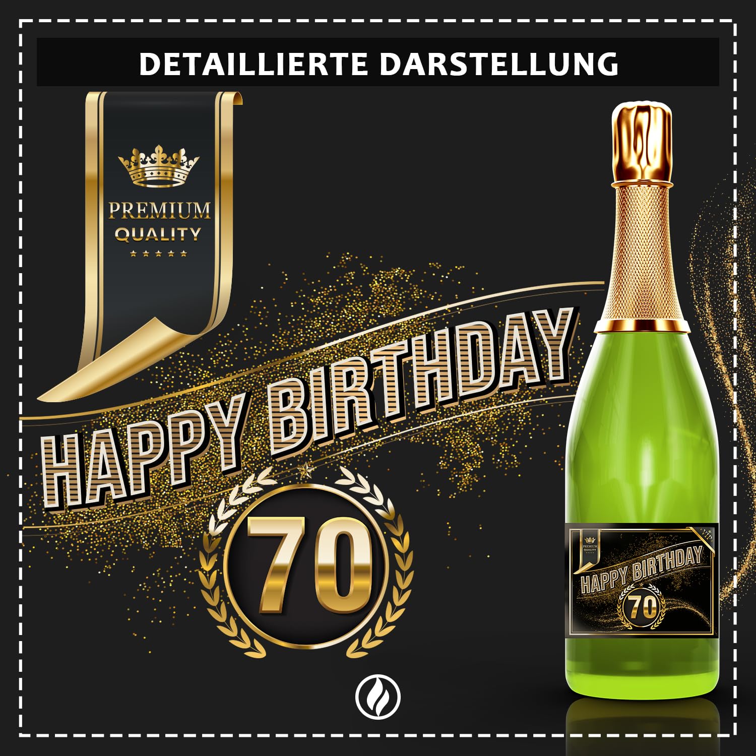 2 etichette per bottiglie di compleanno – Happy Birthday 70 anni – Etichetta per bottiglie di spumante – Regalo di compleanno per donne e uomini per il 70° compleanno