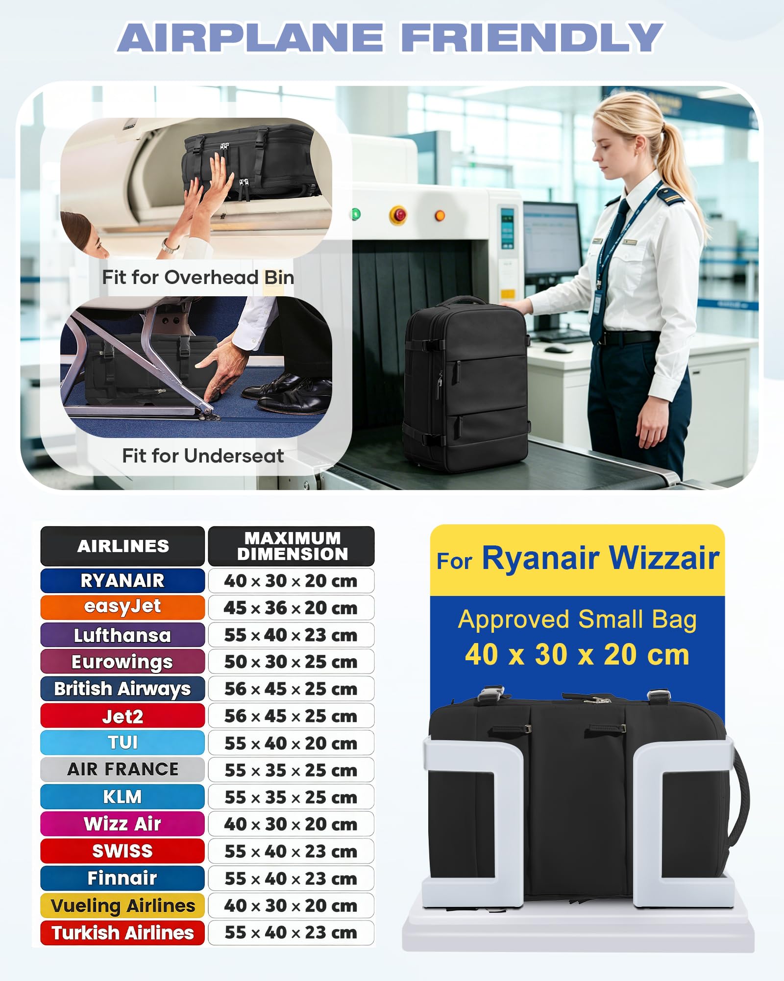 SZLX Mochila al Vacio con Bomba Equipaje de Mano 40x30x20 Ryanair Vueling Wizzair Easyjet Mochila Viaje Cabina Avion 40x20x25 Ryanair Mujer Mochila de transporte Impermeable para Computadora Portátil