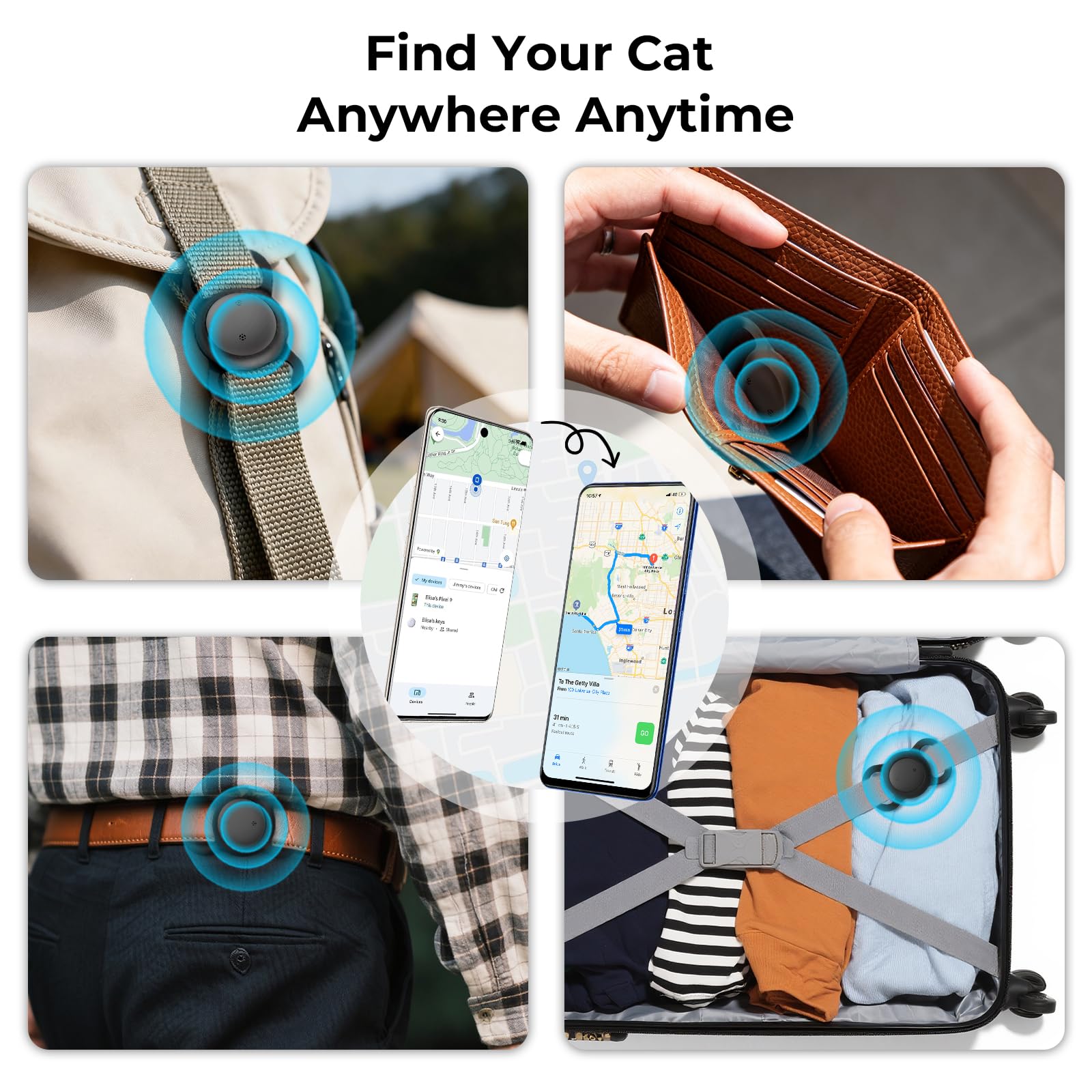 Hund Katze Tracker (iOS ＆ Android), Mini SmartTag Hundetracker Ohne ABO | GPS-Tracker für Haustierhalsbänder, Weltweite Standortverfolgung für Katzen, Hunde und Andere Kleine Haustiere