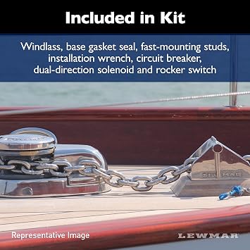 Lewmar 12V Pro-Series Gypsy with 316 Stainless Steel for Boats 20'-38' with 5/16 G4 Chain, Max Pull 1,000 lbs. - 2020201170