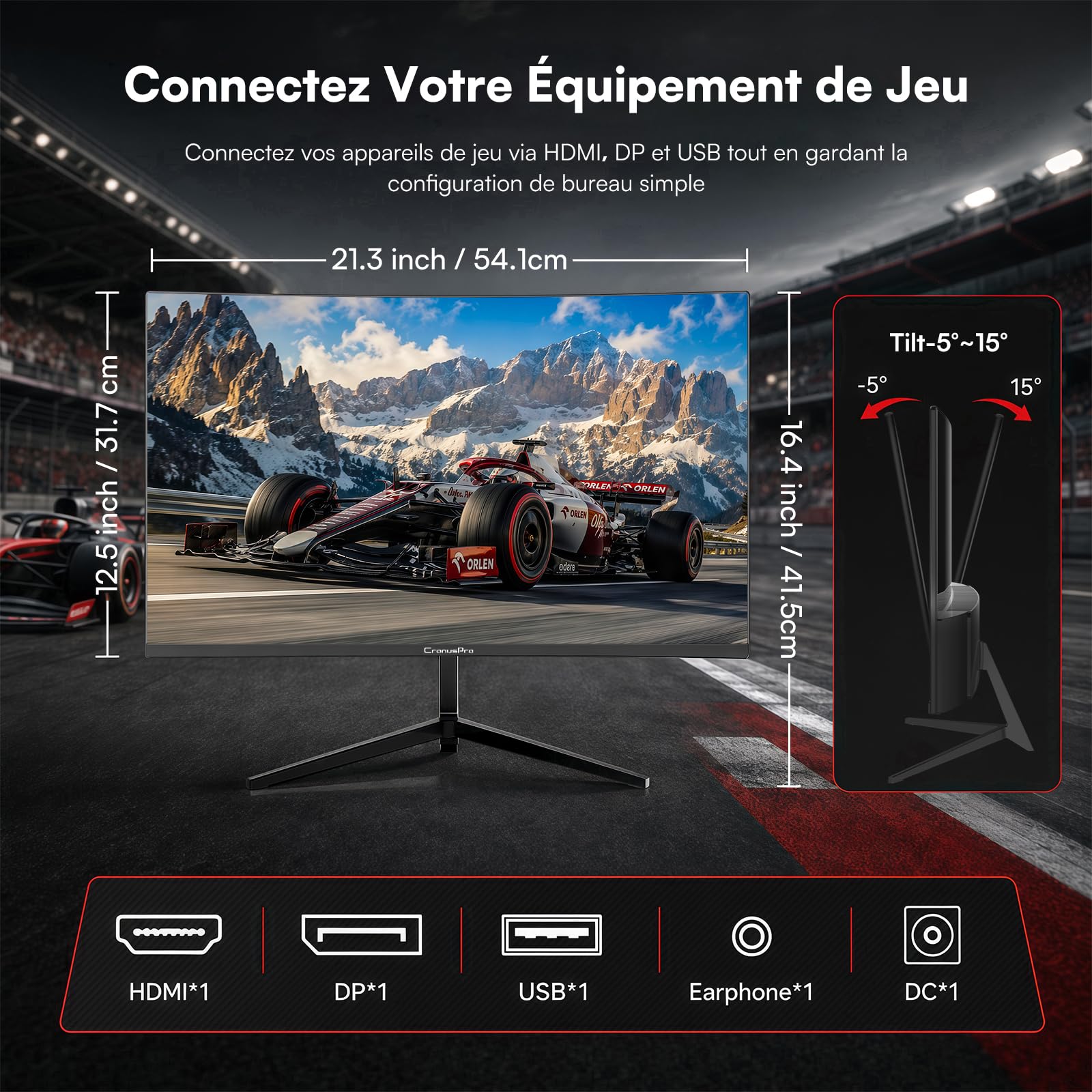 Écran PC Gamer Incurvé 24 Pouces, 240Hz, FHD 1920 x 1080, Moniteur Gaming 3000R, 1ms MPRT, HDMI/DisplayPort, 98% sRGB, AMD FreeSync Premium, VA Panel, Eye Care, VESA Mount 75 * 75mm, Noir