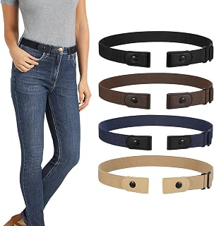 WERFORU 4 Pack No Buckle Invisible Stretch Belt Buckle-Free Elastic Belt for Women and Men Metal Free No Nickle/Metal