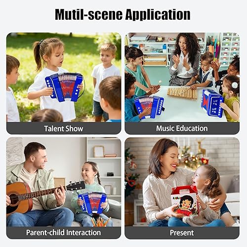 Miniatura 7 de AZEAM Acordeón para niños, acordeón de juguete para edades de 3, 5, 9, 7, 10, 12, niños pequeños, principiantes, instrumentos musicales, 10 teclas,