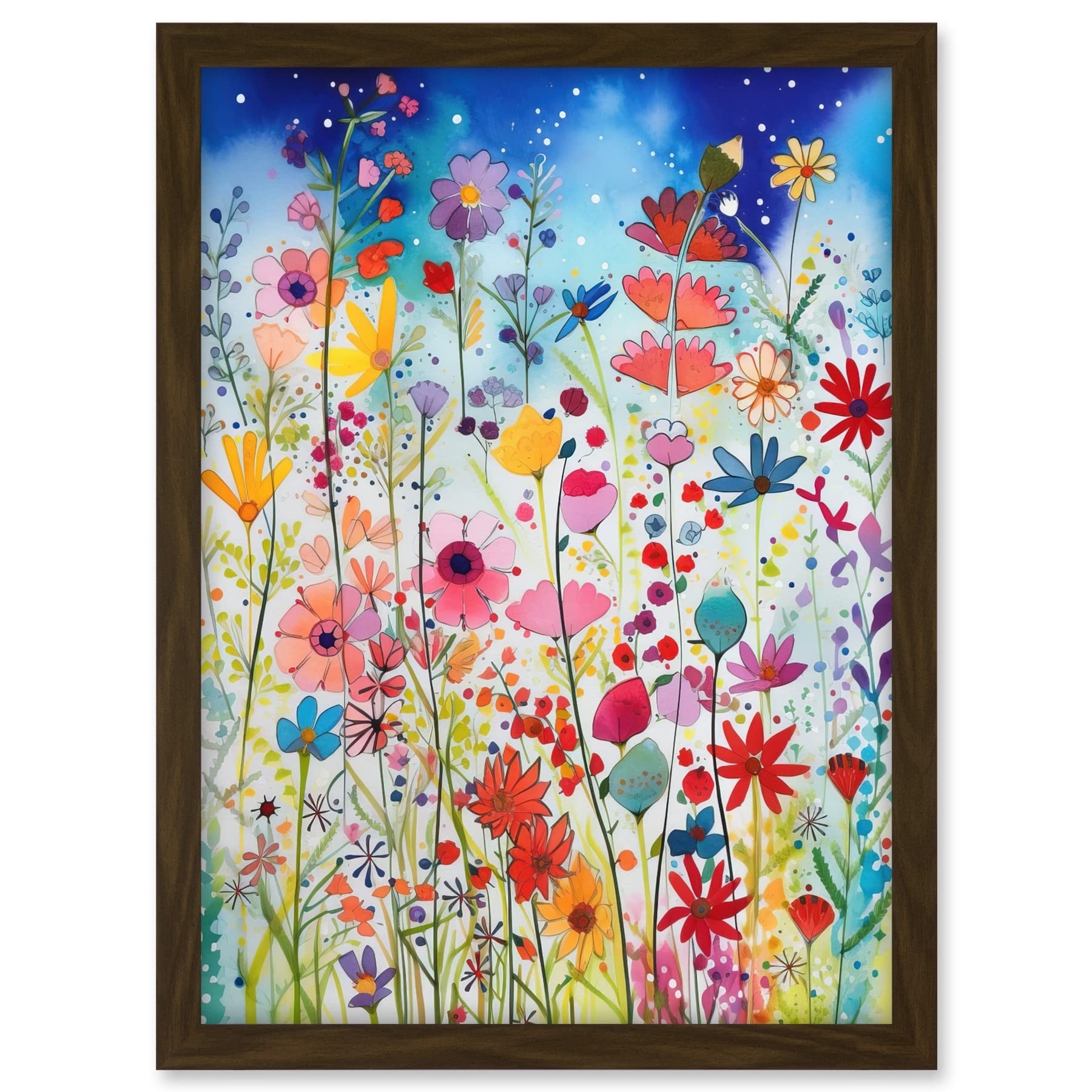 Artery8 Summer Wildflower Meadow Folk Art Artwork Framed A3 Wall Art Print
