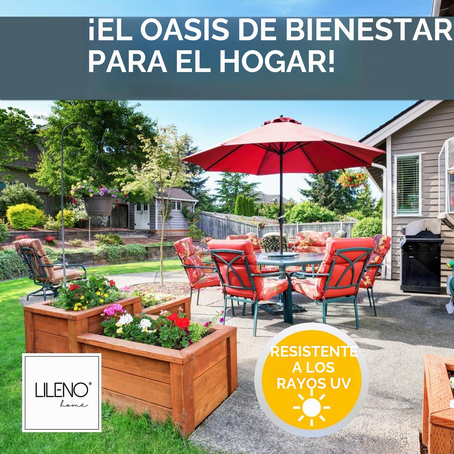 LILENO HOME Cojines para silla de jardín [juego de 2 unidades – respaldo alto] en color azul petróleo – Tumbona cómoda como cojín para muebles de jardín – Cojín para sillas de jardín y sillas