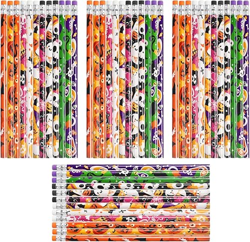 Miniatura 4 de FINGOOO 48 lápices de Halloween para niños, varios lápices de Halloween a granel con borradores en 12 diseños, sin dulces, golosinas de Halloween,