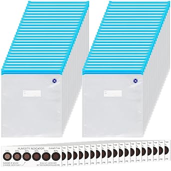 Jetec 70 Pcs 3D Filament Storage Bags Vacuum Bag Kit, Include 50 Reusable Vacuum Seal Bags 30 x 34 cm 3D Printer Filament Bags and 20 Cobalt Free Humidity Indicator Card for Keeping Files Dry