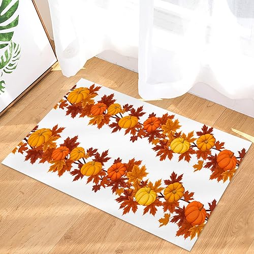 Autumn Indoor Beth Mat, Entrance Floor Mat Rubber Backing Anti-Slip Beth Mat Machine Washable Door Rugs for Bathroom Kitchen Decor Pumpkin Maple