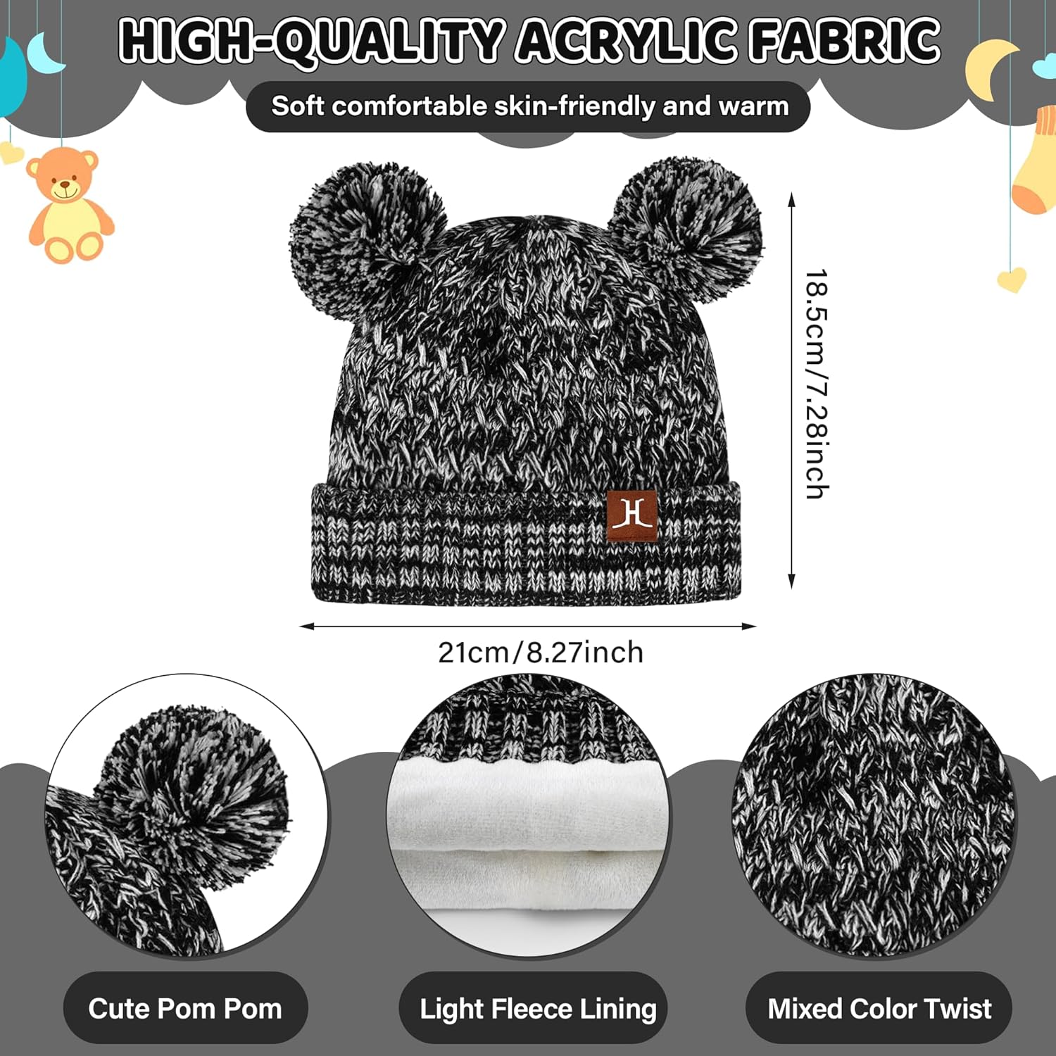 Toddler Kids Winter Hats Scarf Touchscreen Gloves Set Knit Pom Beanie Neck Warmer for Girls Boys 2-7 Year Old Gifts - Image 2