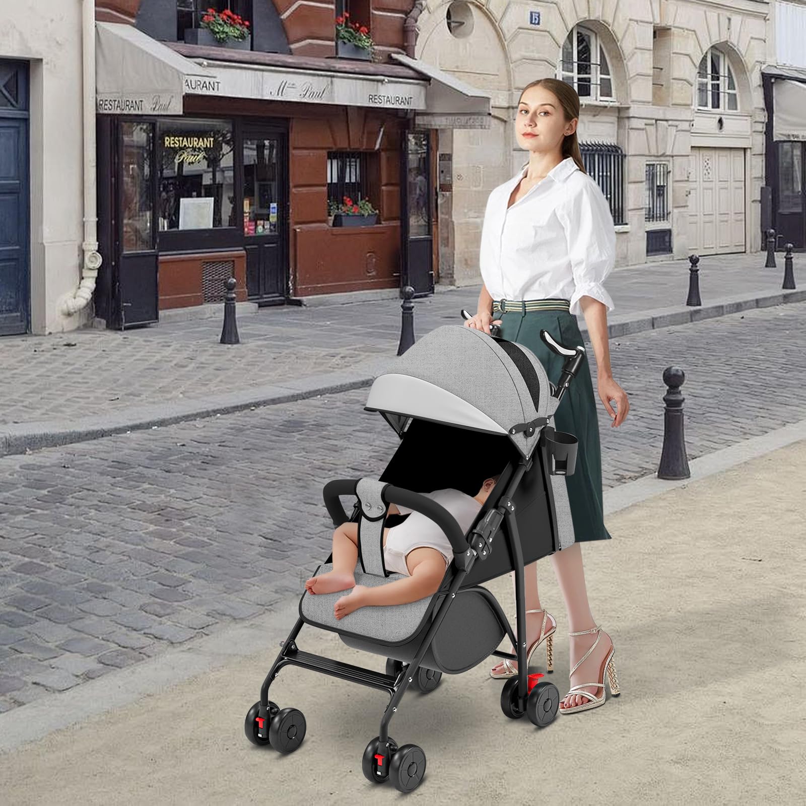 OHMG Passeggino Leggero e Compatto,Passeggini compatti Confortevole,Passeggino Sport Per Bambin,Pieghevole,25kg,Chiusura una Mano,UPF 50+,Zanzariere,Cinture di sicurezza a 5 punti