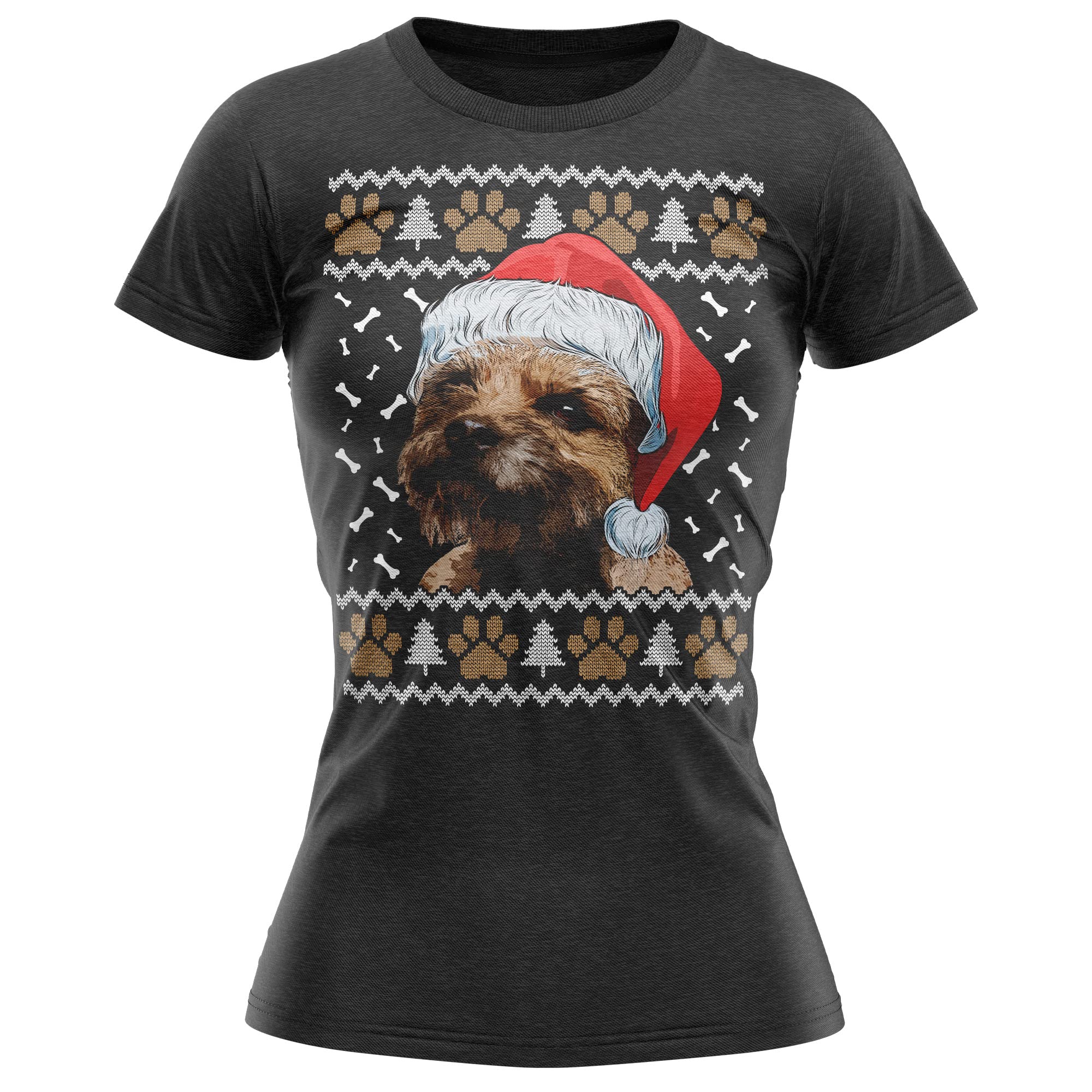 Christmas Border Terrier T Shirt Womens Gifts for Dog Owner Autumn Winter Puppy Walks Tee for Her, S, Black