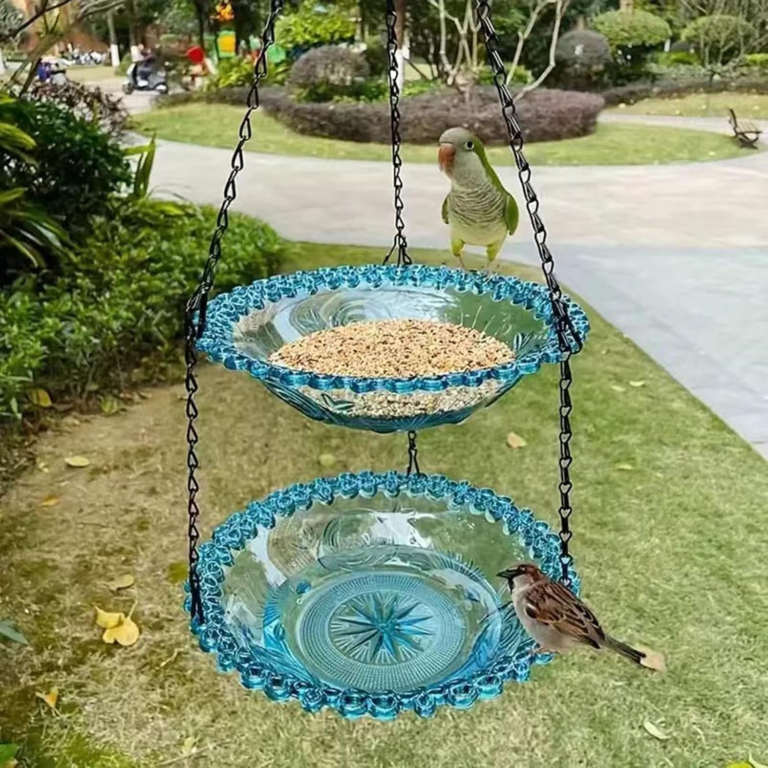 Decorative Two Purpose Bird Bath and Feeder with S Hook for Easy Hanging Installation Multi Functional Bird Bath