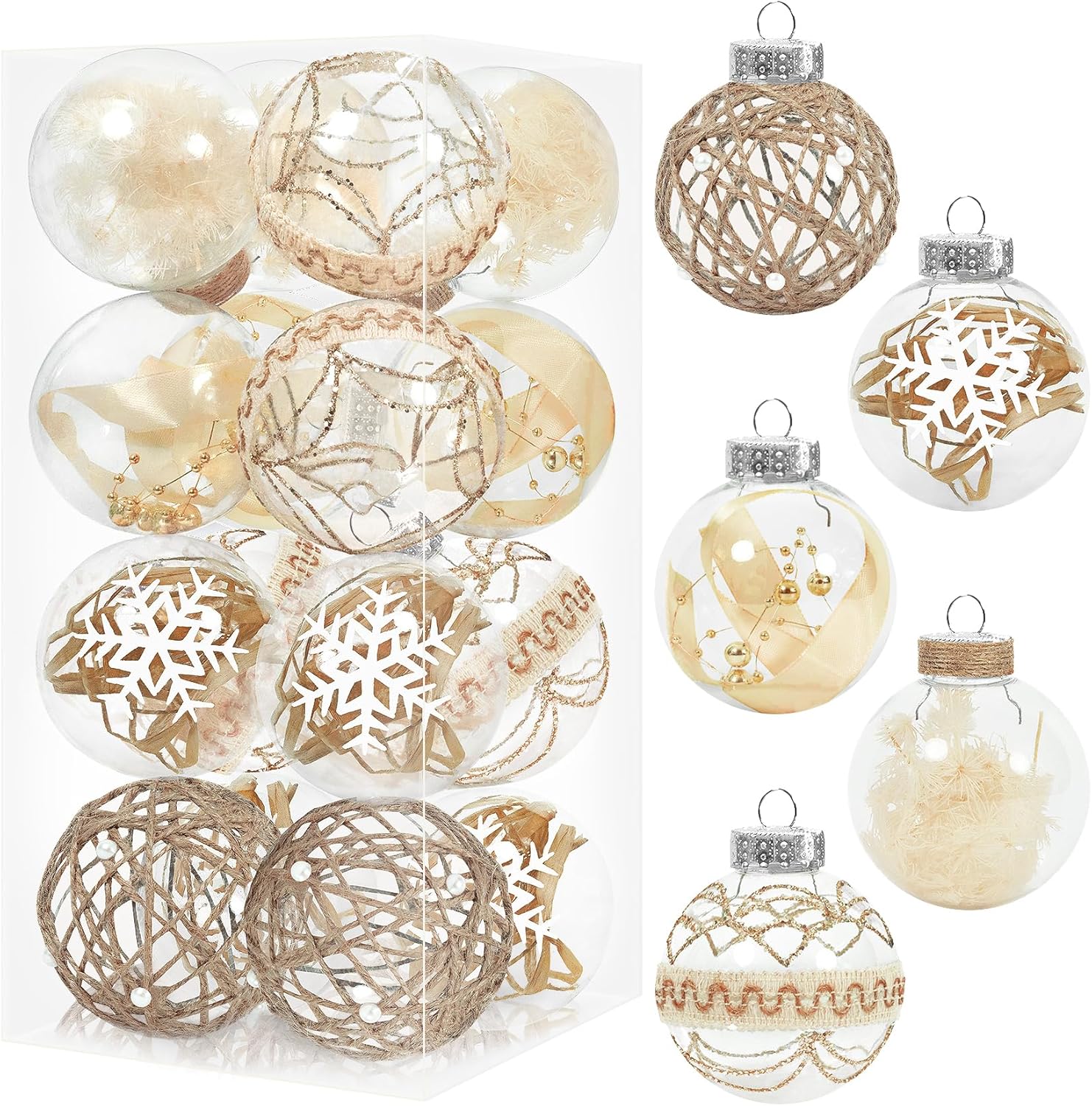 16 Pack Farmhouse Christmas Ornaments, 70mm/2.76" Rustic