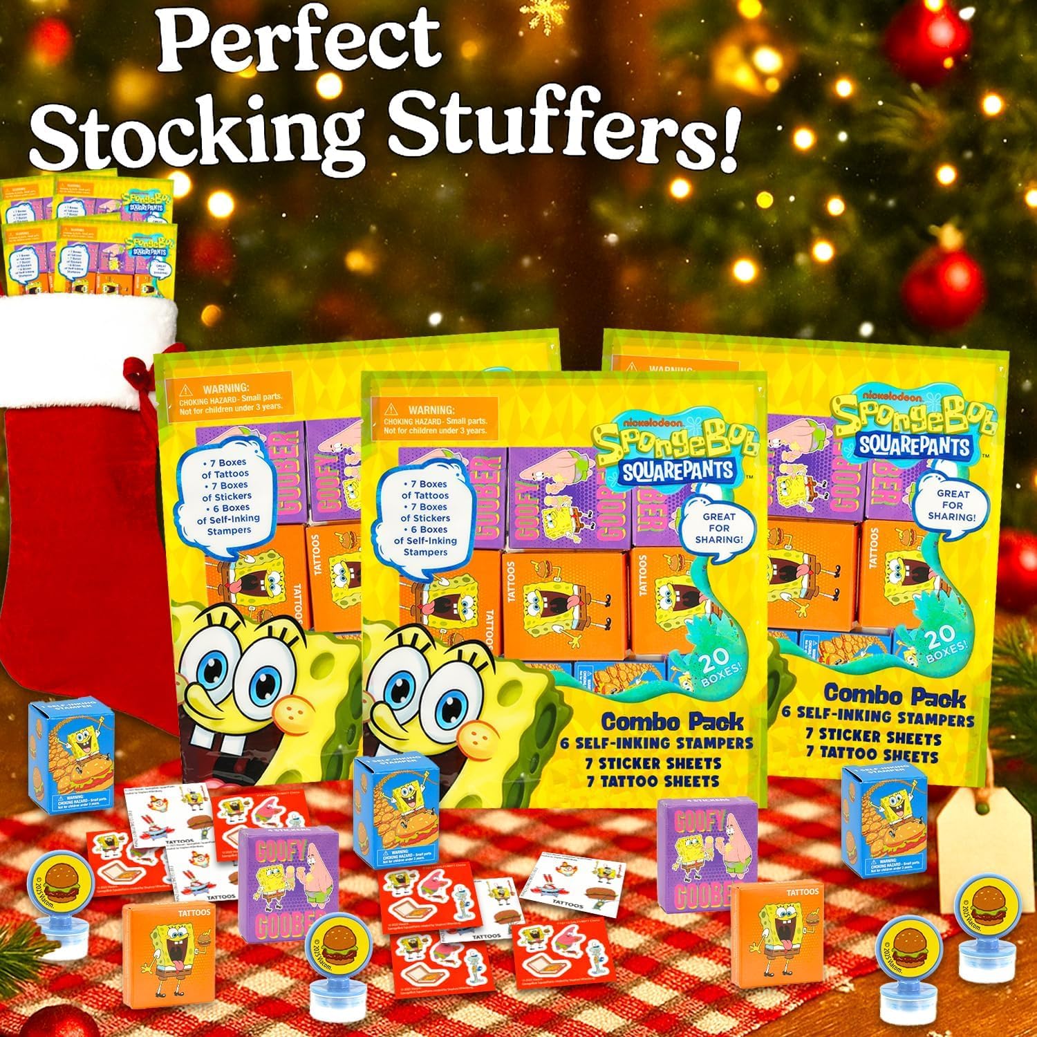 Spongebob Squarepants Party Favor Boxes Set Bundle with 40 Stickers, Tattoos, Stampers for Easter Gift Basket and Egg Hunt Fillers, More