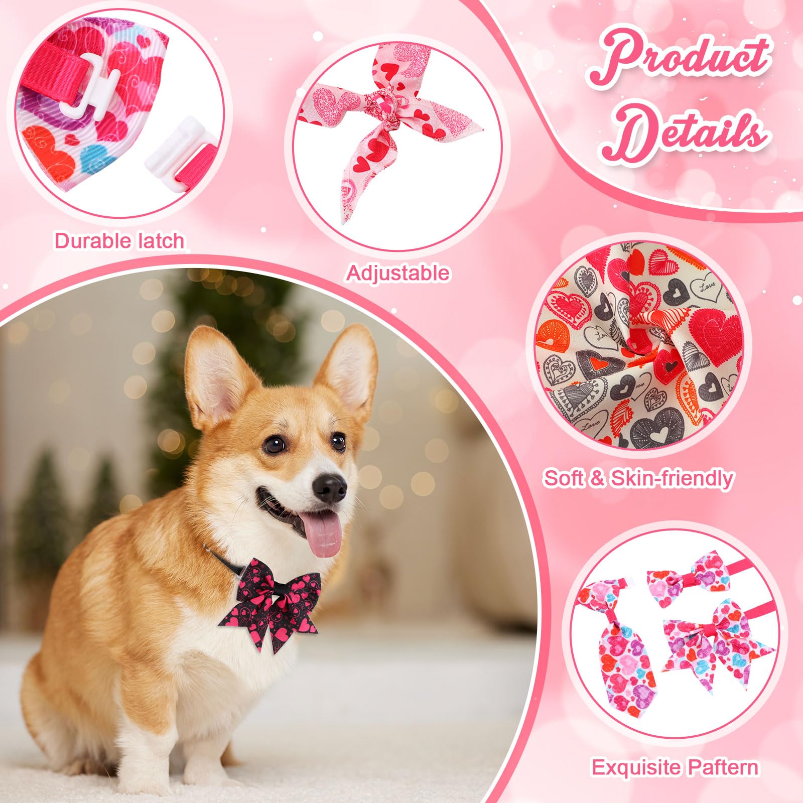Reginary Set di 120 bandane per cani di San Valentino Bulk Fiocchi per cani Set Papillon Sciarpa per gatti Colorato Lavabile Triangolo Fazzoletto per animali domestici carino Bavaglino per l'estate
