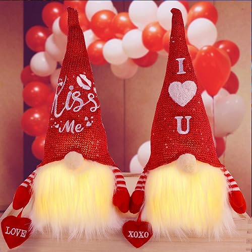 Miniatura 7 de Juegoal Paquete de 2 gnomos iluminados de San Valentín, 14.5 pulgadas, hecho a mano, escandinavo sueco, juguete de elfo iluminado para vacaciones,