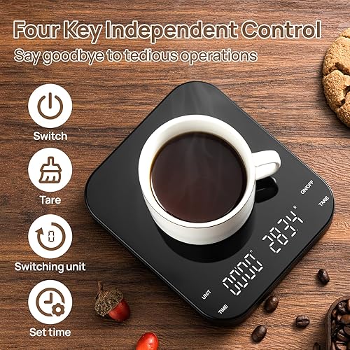 Miniatura 2 de Meilen Mini báscula de café espresso con temporizador, precisión de 0.00 oz, recargable por USB, 6 unidades de peso, báscula digital de 4.4 lbs para