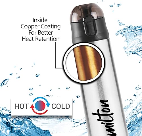 Miniatura 2 de Milton New Crown 400 Thermosteel - Botella de agua fría y caliente las 24 horas, 11.8 fl oz, color plateado, fácil de transportar, botella de