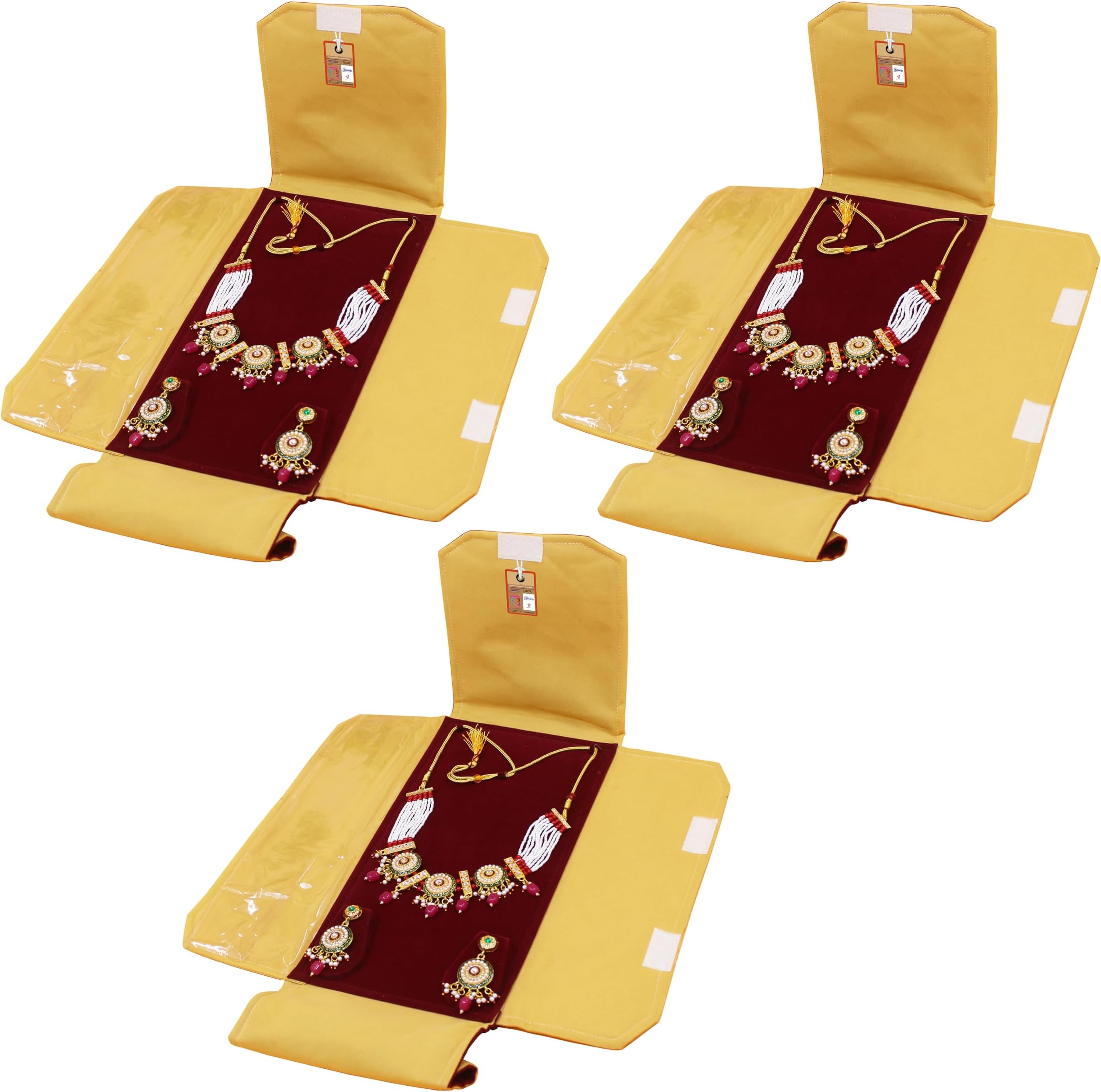 atorakushon Velvet 3 Piece Jewellery Pouches Top Half Set Bag Necklace Earring Vanity Storage Organizer for Women (Maroon)
