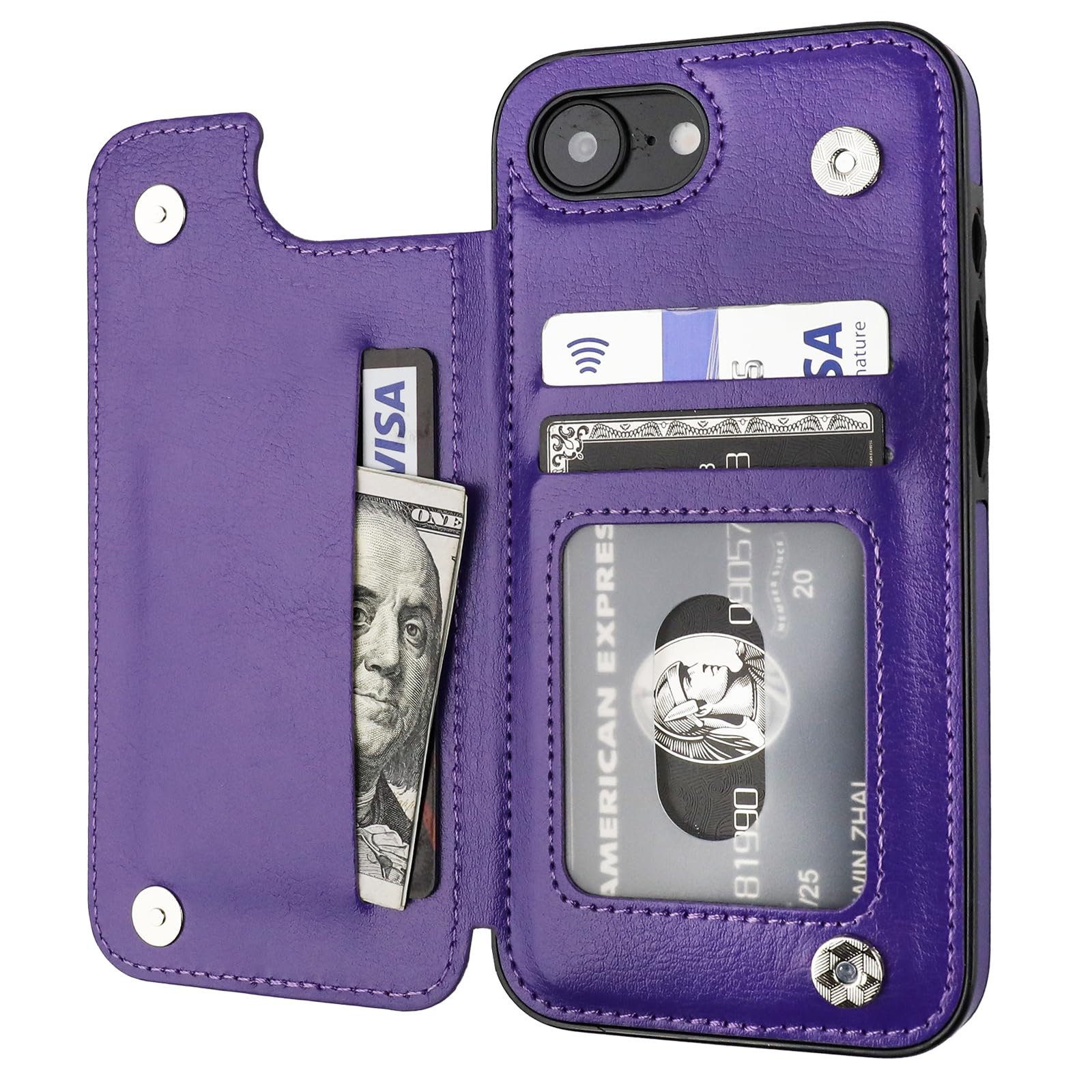 ONETOP Compatible with iPhone 16e Wallet Case with Card Holder, PU Leather Kickstand Card Slots Case, Double Magnetic Clasp and Durable Shockproof