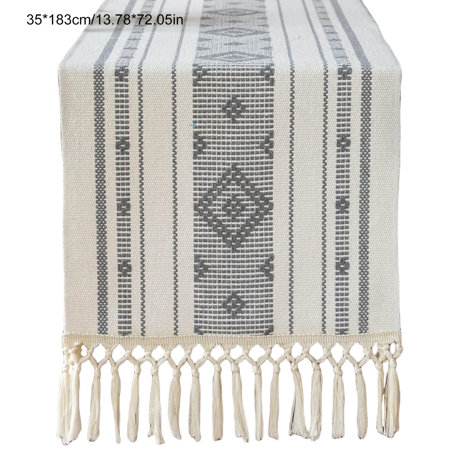 Runner da tavola natalizio in cotone intrecciato con nappe, rettangolare, 35 x 182 cm