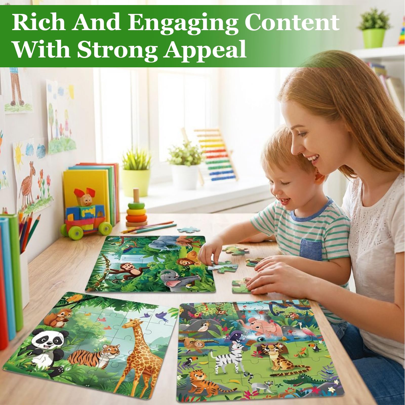 Veloray Puzzle magnetico per bambini dai 3 ai 6 anni - Set 3 in 1 con animali della foresta - 25 pezzi per puzzle su piastra magnetica - Gioco di apprendimento ideale per l'asilo